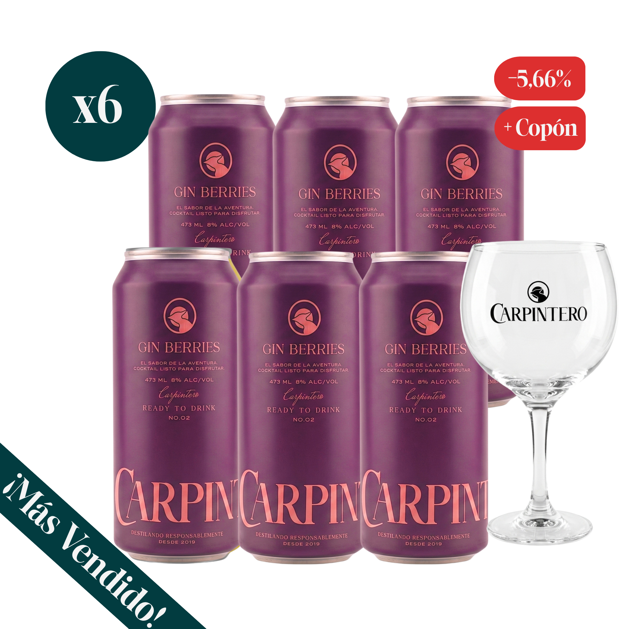 6 Pack Gin & Berries Experiencia + Copa