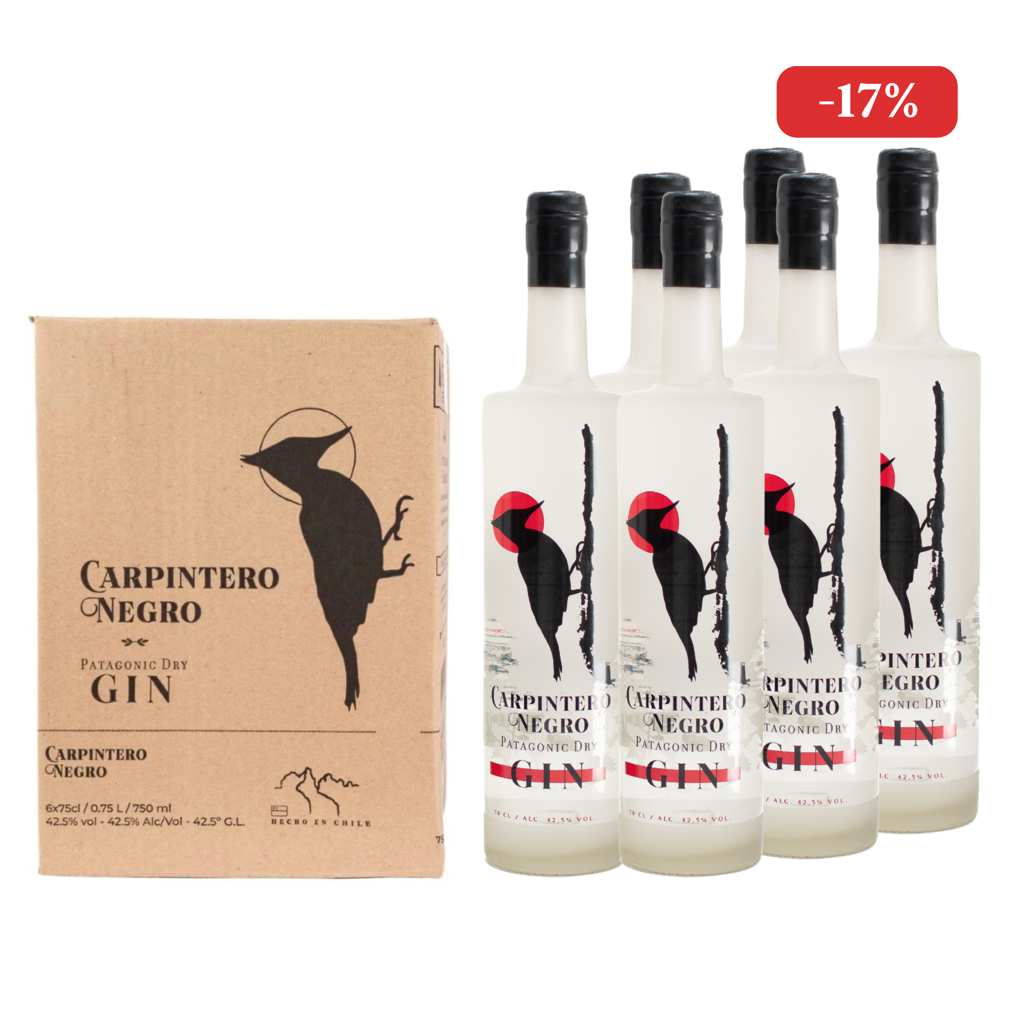 6 Botellas Gin Carpintero Negro