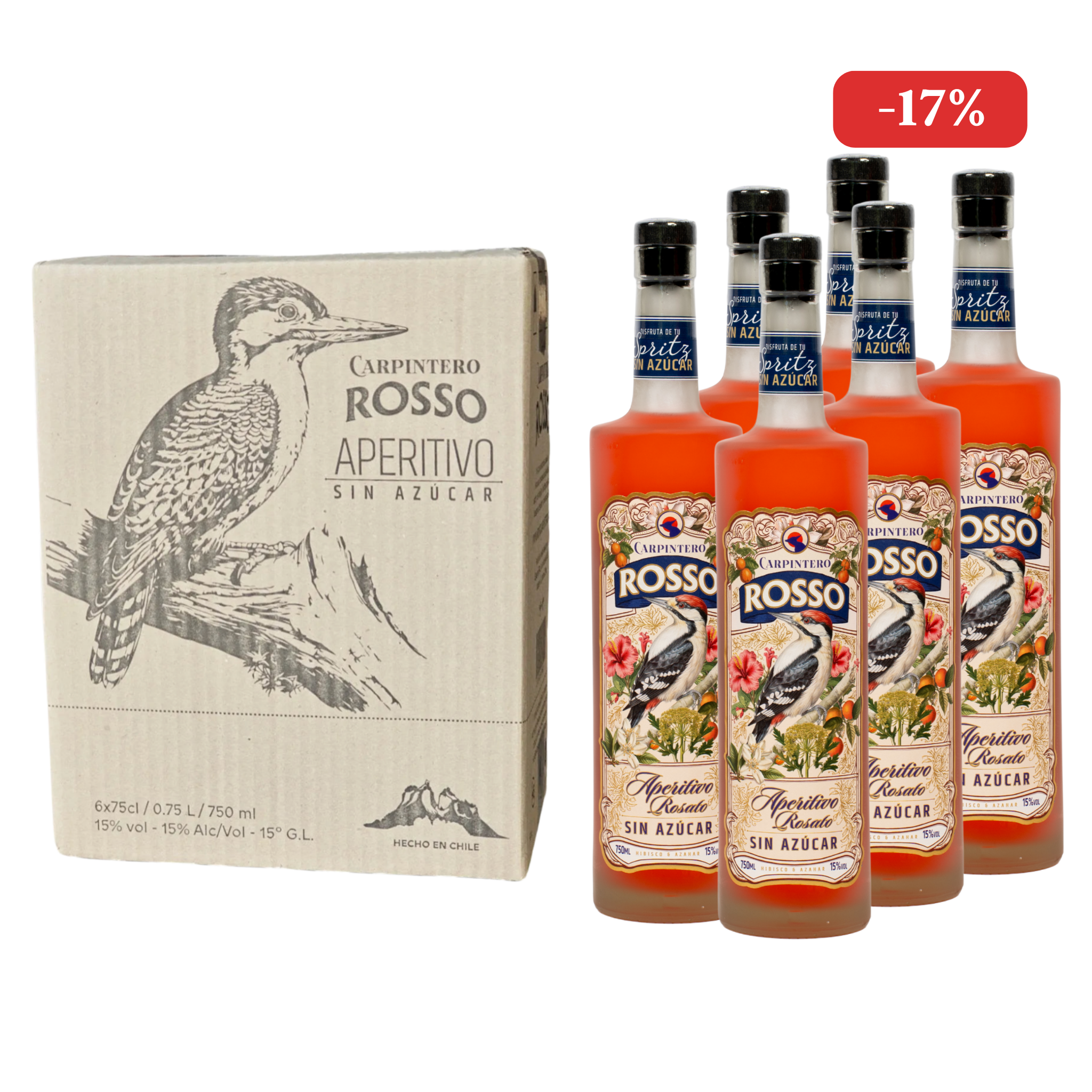 6 Botellas Aperitivo Carpintero Rosso